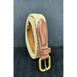 Dockers Khaki Cloth Belt Braided Brown Leather Trim Men's Size 34/85 #2321